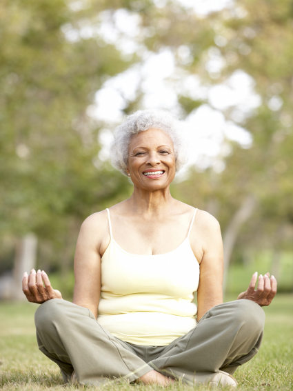 Older adult woman doing yoga